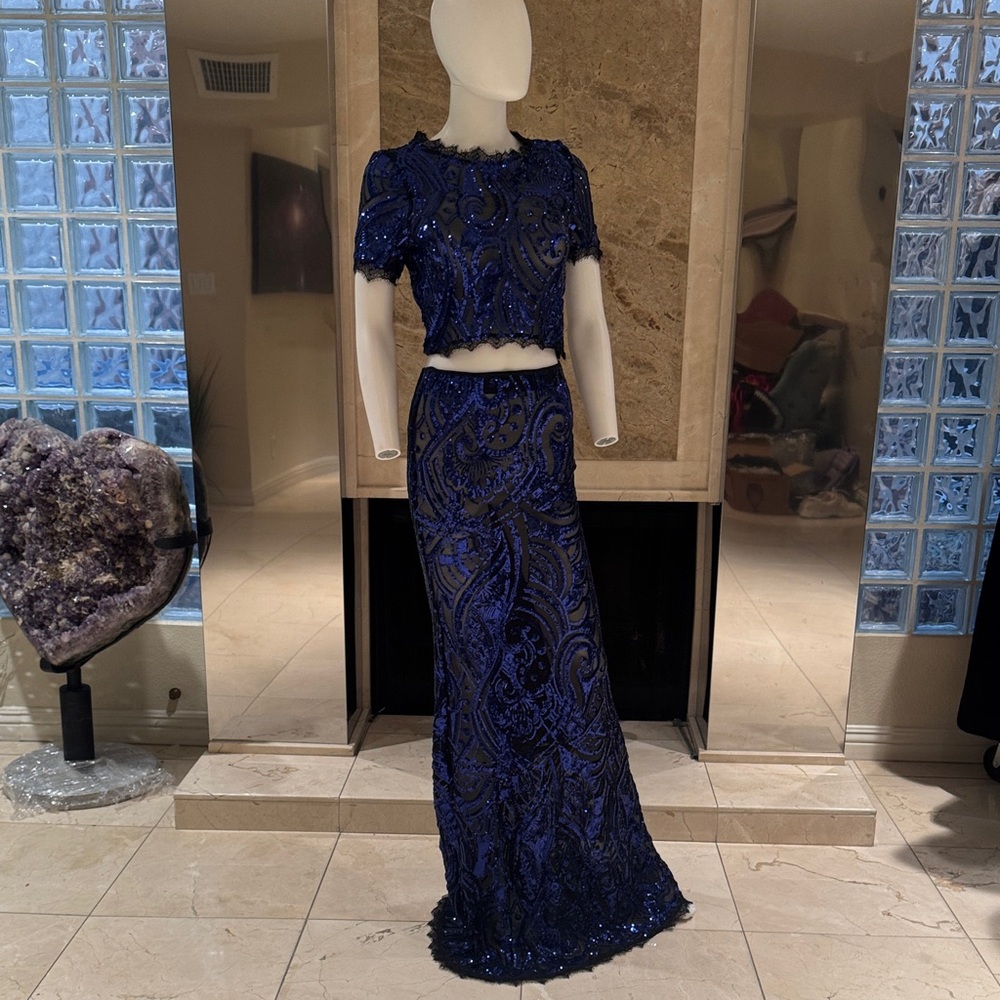 24KT Sheer Mesh Sequin Formal Skirt Set